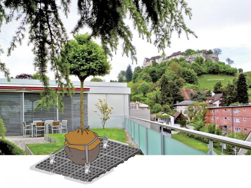 Roof garden with lawn and trees